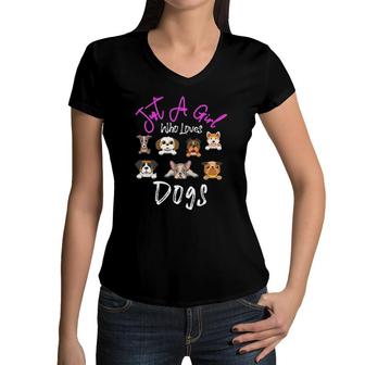 Girl Who Loves Dogs Puppy Dog Lovers Women V-Neck T-Shirt | Mazezy