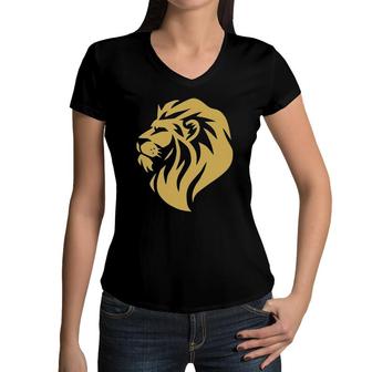Gold Wilderness Lion Art For Men Women Kids Women V-Neck T-Shirt | Mazezy