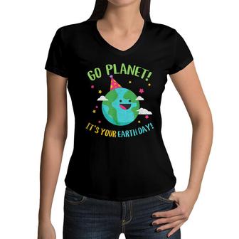 Happy Earth Day Go Planet Funny Science Teacher Recycle Women V-Neck T-Shirt - Seseable