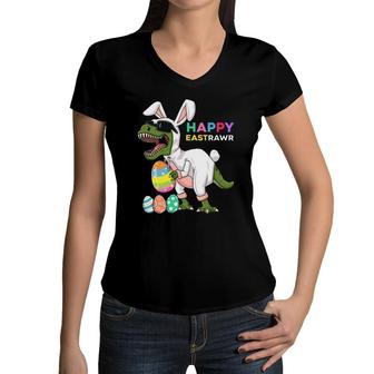 Happy Eastrawrrex Easter Bunny Dinosaur Eggs Boys Kids Women V-Neck T-Shirt - Seseable