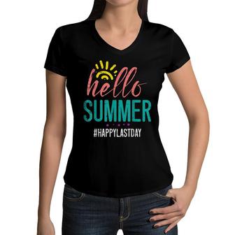 Hello Summer Happy Last Day Of School Teacher Boys Girl Kids Women V-Neck T-Shirt - Seseable