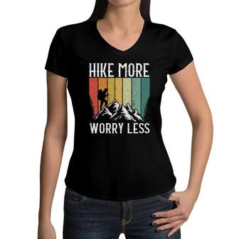 Hiking Hike More Worry Less Explore Travel Lover Women V-Neck T-Shirt - Seseable