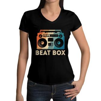 Hip Hop Beat Box Music Lovers Mixtape 80S 90S Retro Style Women V-Neck T-Shirt - Seseable