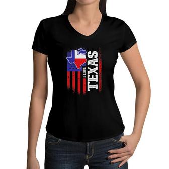 I Love Texas Rodeo Pride Cowboy Girl Rangers Gifts Women V-Neck T-Shirt | Mazezy