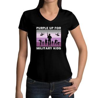 I Purple Up Military Kid Proud Of Military Children Us Army Veteran Women V-Neck T-Shirt | Mazezy
