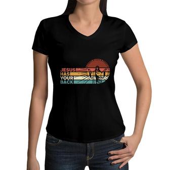 Jesus Há Your Back Vintage Bible Verse Graphic Christian Women V-Neck T-Shirt - Seseable