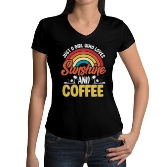 Jusst A Girl Loves Sunshine And Coffee Women V-Neck T-Shirt - Seseable