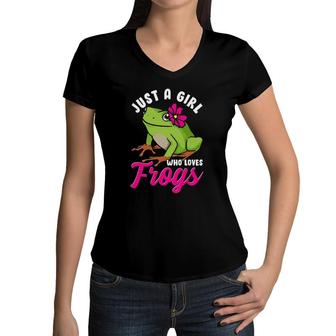 Just A Girl Who Loves Frogs Funny Tree Frog Cute Girl Women Women V-Neck T-Shirt | Mazezy
