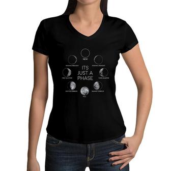 Just A Phase Moon Lunar Space Enjoyable Gift 2022 Women V-Neck T-Shirt - Seseable