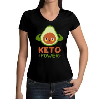 Keto Power Funny Avocado Is Too Weak Women V-Neck T-Shirt - Seseable