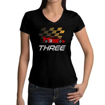 Kids 3Rd Birthday Race Car Gift Three Years Old Boys Women V-Neck T-Shirt | Mazezy