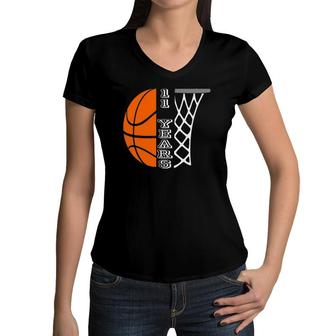 Kids Basketball Birthday For Boys 11 Years Old Gift Idea Women V-Neck T-Shirt - Seseable