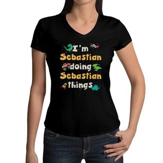 Kids Cool Sebastian Personalized First Name Boys Women V-Neck T-Shirt - Seseable