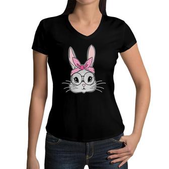 Kids Easter Bunny Cute Rabbit Messy Bun Girls Kids Women V-Neck T-Shirt | Mazezy