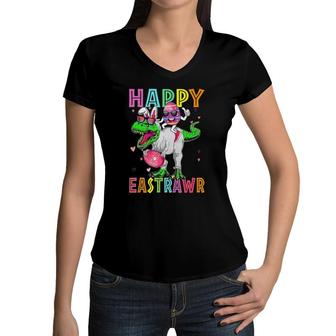 Kids Happy Eastrawr Trex Dino Toddler Boys Easter Dinosaur Women V-Neck T-Shirt - Seseable