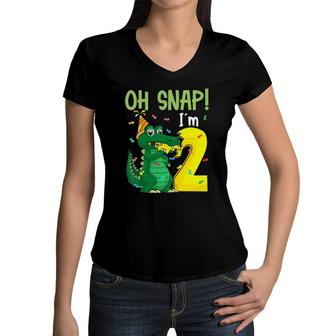 Kids Oh Snap Im 2 Crocodile 2Nd Birthday Alligator Women V-Neck T-Shirt | Mazezy