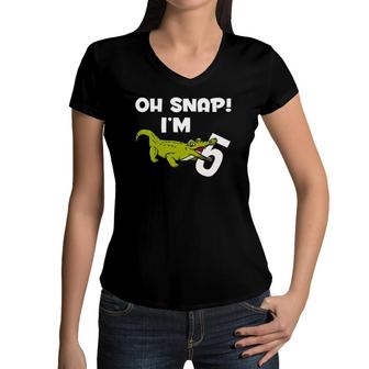 Kids Oh Snap Im 5 Crocodile Alligator Women V-Neck T-Shirt | Mazezy