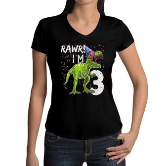 Kids Rawr Im 3 3Rd Birthdayrex Dinosaur Party Gift For Boys Women V-Neck T-Shirt - Seseable