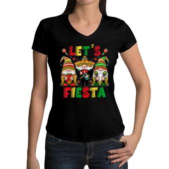 Lets Fiesta Cinco De Mayo Latin Gnomes Mexican Party Poncho Women V-Neck T-Shirt - Seseable