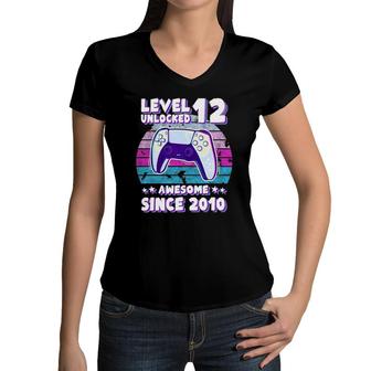 Level 12 Unlocked Bday Gamer Boy Girl 12 Years Old Birthday Women V-Neck T-Shirt - Seseable