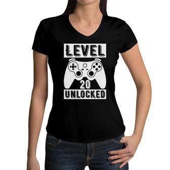 Level 20 Unlocked And Happy 20Th Birthday Since I Was Born In 2002 Women V-Neck T-Shirt - Seseable
