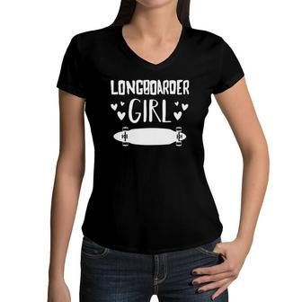Longboarder Girl Longboard And Longboarding Lovers Gift Women V-Neck T-Shirt | Mazezy