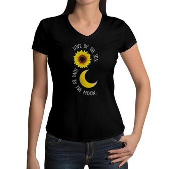 Love By The Sun Love By The Moon Letter Cute Women V-Neck T-Shirt - Seseable
