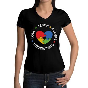 Love Teachers Acceptance Understanding And Great Students Women V-Neck T-Shirt - Seseable
