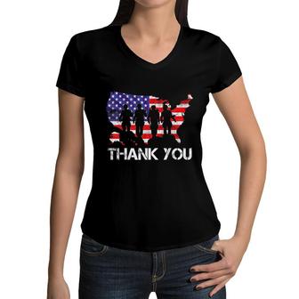Memorial Day 4Th Of July Thank You Soldiers Retro Vintage Women V-Neck T-Shirt - Seseable