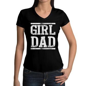 Mens Father Of Girls Proud New Girl Dad Vintage Women V-Neck T-Shirt - Seseable