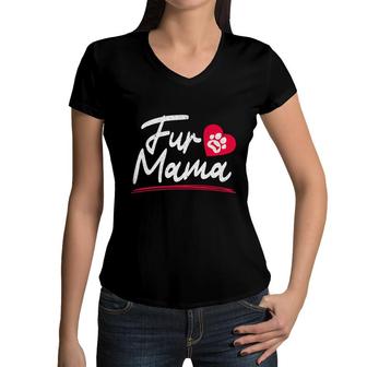 Mens Fur Mama Paw Heart Dog Mom Women V-Neck T-Shirt - Seseable