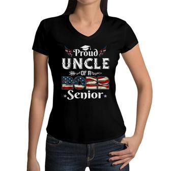 Mens Proud Uncle Of A 2022 Senior School Graduation Usa Flag Women V-Neck T-Shirt - Seseable
