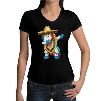Mexican Unicorn Cinco De Mayo Dabbing Unicorn Funny Fiesta Women V-Neck T-Shirt - Seseable