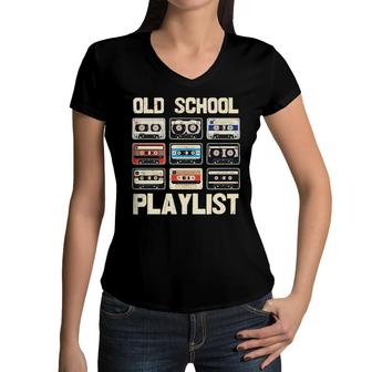 Mixtapes Old School Playlist 80S 90S Retro Vintage Style Music Women V-Neck T-Shirt - Seseable