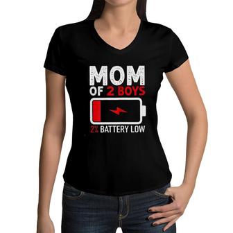 Mom Of 2 Boys 2 Percent Battery Low New Trend 2022 Women V-Neck T-Shirt - Seseable