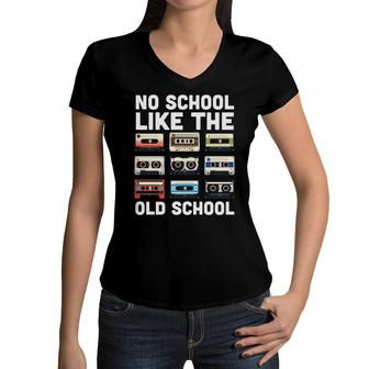 No School Like The Radio Old School 80S 90S Styles Women V-Neck T-Shirt - Seseable