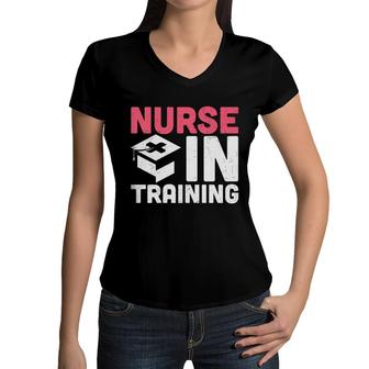 Nurse In Training Pink And White Great Graphic New 2022 Women V-Neck T-Shirt - Seseable