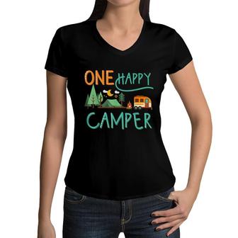 One Happy Camper First Birthday Camping Matching Women V-Neck T-Shirt - Seseable