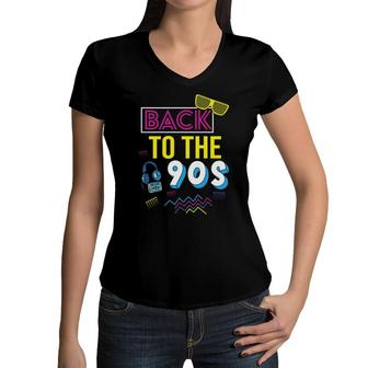Party Back To The 90S Music Dancing 80S 90S Style Gifts Women V-Neck T-Shirt - Seseable