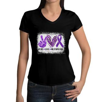 Peace Love Military Kids Purple Up For Military Child Month Women V-Neck T-Shirt - Seseable
