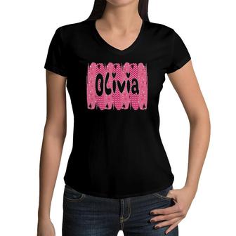 Personalized First Name Olivia Gift Women Girls Valentine Women V-Neck T-Shirt - Seseable