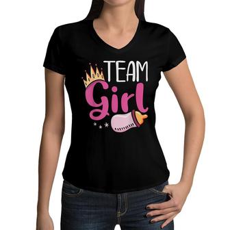 Pregnancy Baby Shower Team Girl Future Dad Mom Gender Reveal Women V-Neck T-Shirt - Seseable