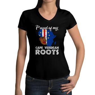 Proud Of My Cape Verdean Roots Girl Apparel Cabo Verde Flag Women V-Neck T-Shirt | Mazezy