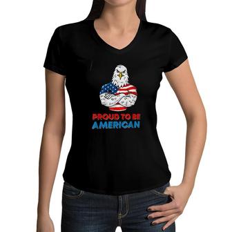 Proud To Be American Funny Bald Eagle Gift Women V-Neck T-Shirt - Seseable