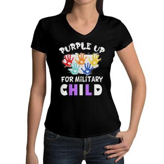 Purple Up For Military Kids Month Of The Military Child Hand Women V-Neck T-Shirt - Seseable