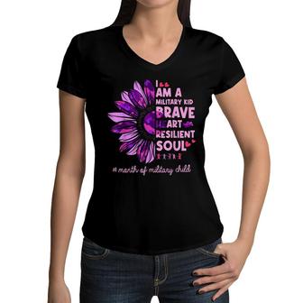 Purple Up For Military Kids Sunflower Military Child Month Women V-Neck T-Shirt - Seseable
