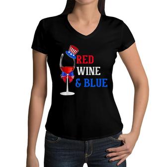 Red White And Blue Wine Glass Funny 4Th Of July Drinker Gift Women V-Neck T-Shirt - Seseable
