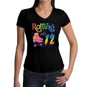 Rolling Into 12 Years Old Girl 12Th Birthday Roller Skate Women V-Neck T-Shirt - Seseable