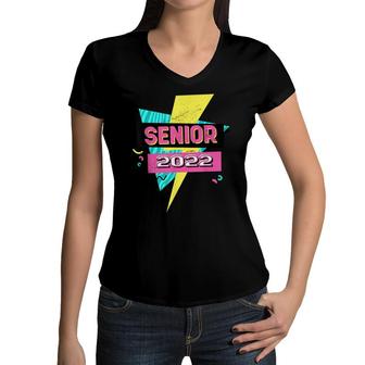Senior 2022 Graduation Class Of 2022 Retro 90S Graduation Women V-Neck T-Shirt - Seseable