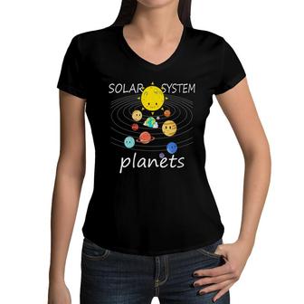 Solar System Planet Funny Outer Space Scientist Birthday Women V-Neck T-Shirt - Seseable